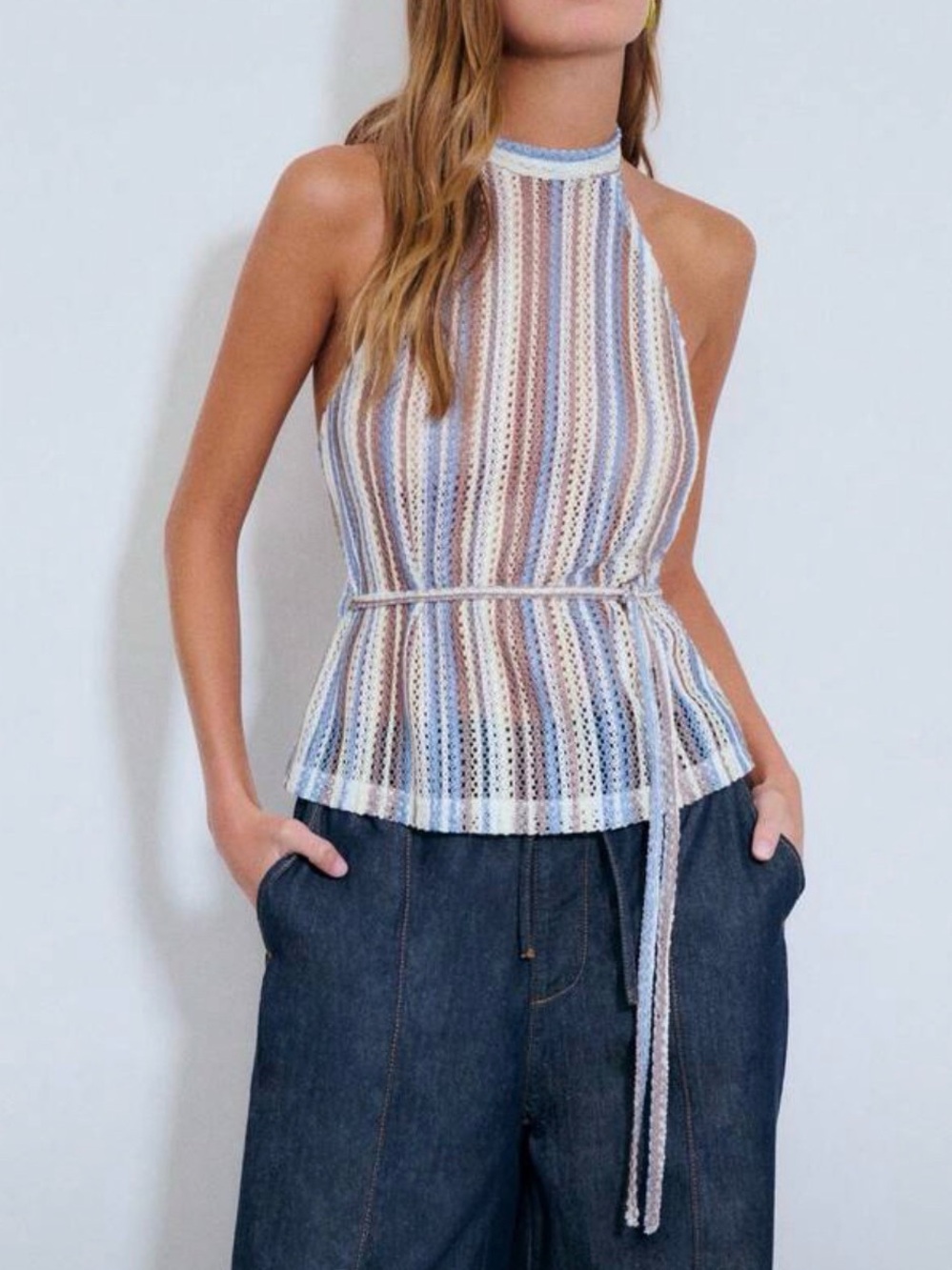 SHEIN Never Worn Pastel Striped Halter Knit Tank Summer Top